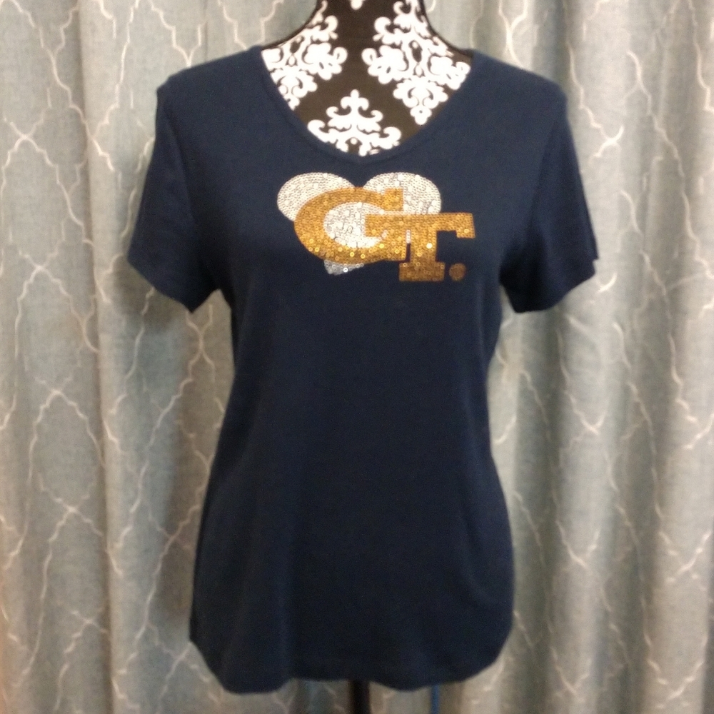 🐝 VINTAGE GEORGIA TECH YELLOW JACKETS NAVY BLINGY FITTED TEE
